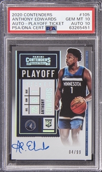 2020 Panini Contenders Playoff Ticket #105 Anthony Edwards Signed Rookie Card (#4/99) - PSA GEM MT 10/DNA 10